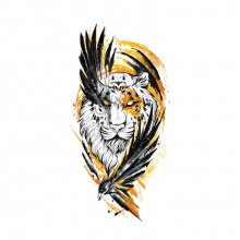 Временная татуировка №235 "Лев и чёрный ворон"
