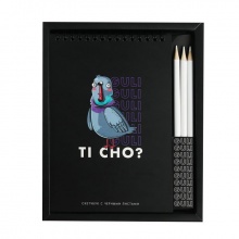 Набор "Скетчбук с черными листами + белый карандаш 3 шт" (Ti cho)