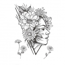 Временная татуировка на тело №113 "Девушка и цветы"