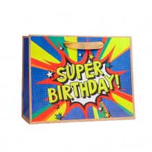 Пакет крафтовый горизонтальный "Super birthday"  L