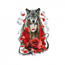 Временная татуировка на тело №105 "Девушка и волк"