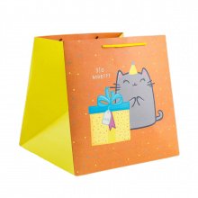 Пакет квадратный "Котик и тортик" XL