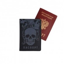 Обложка для паспорта с доп.карманом внутри "Черепа" (искусственная кожа)