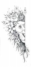 Временная татуировка №237 "Грива льва в цветах"