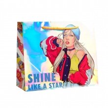 Пакет подарочный голографический "Shine like a star" L