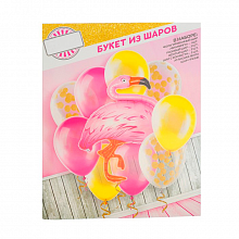 Фонтан из шаров "Фламинго" (с конфетти, латекс, фольга,10 шт.)