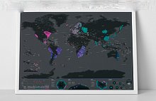 Карта мира со стирающимся слоем "Черная" (в тубусе)