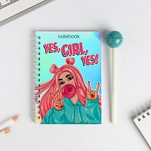 Блокнот голография и ручка "GIRL PWR"