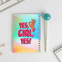 Блокнот голография и ручка "GIRL PWR"