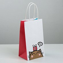 Пакет подарочный крафт "For you" (котик с подарочком) S